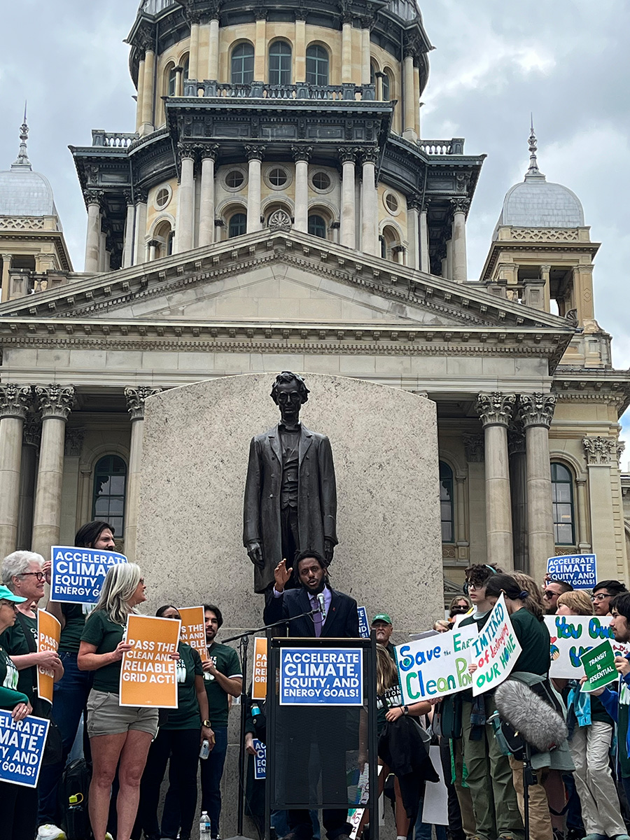 Mike speaking at a rally at the state capitol