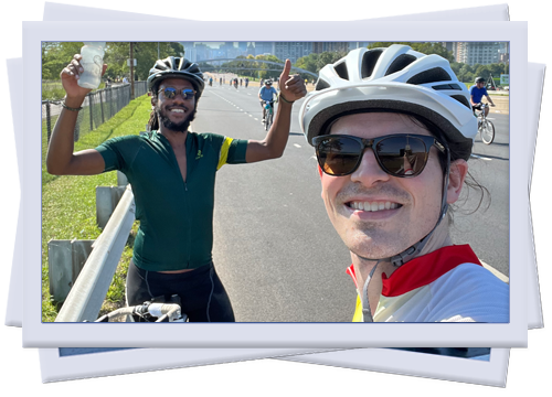 Mike and Michael cycling around Chicago